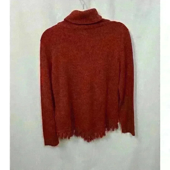 Denim Moves Womens Med Red Sweater Turtle Neck Floral Embroidery Fringe Hem - Picture 10 of 11